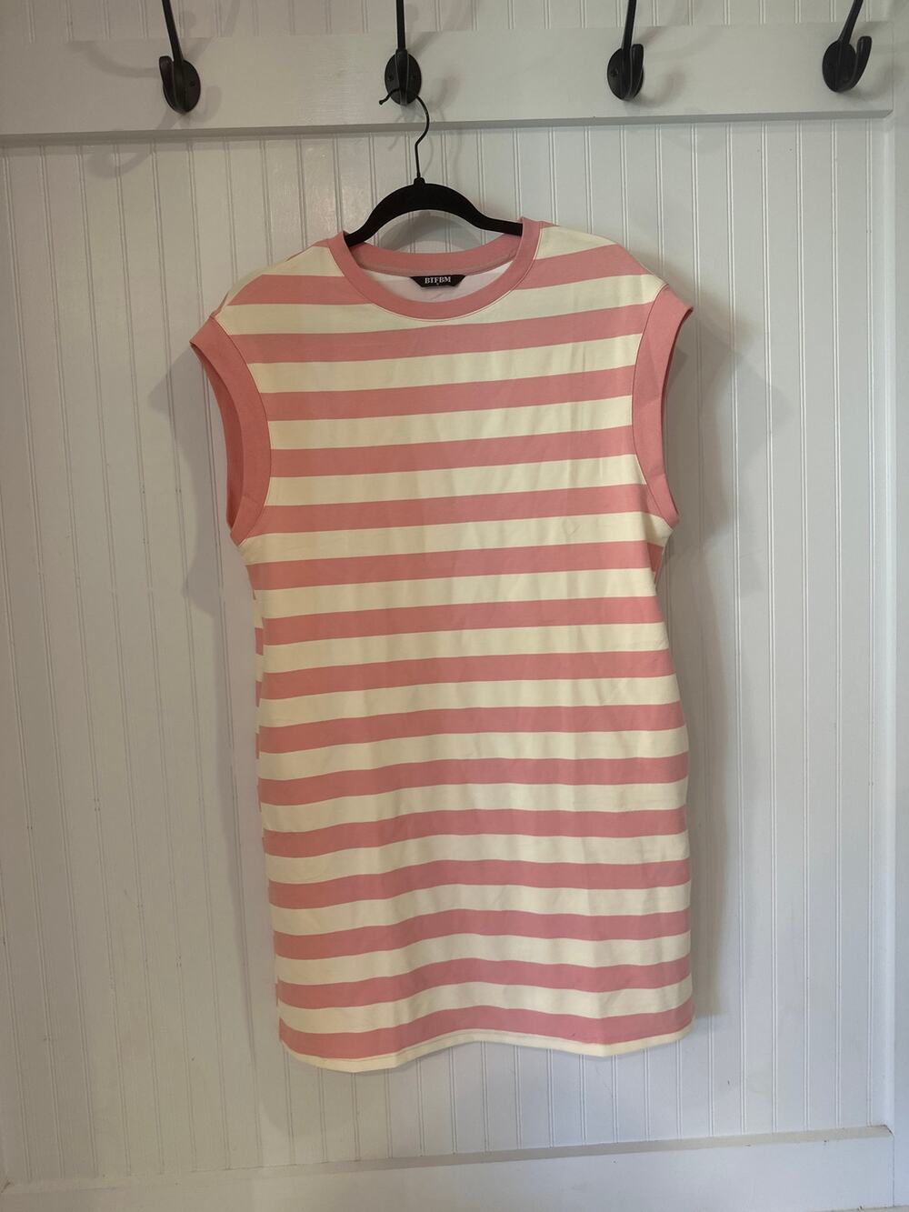 BTFBM Women's Sleeveless Striped Mini Muscle Tee Pink White Small